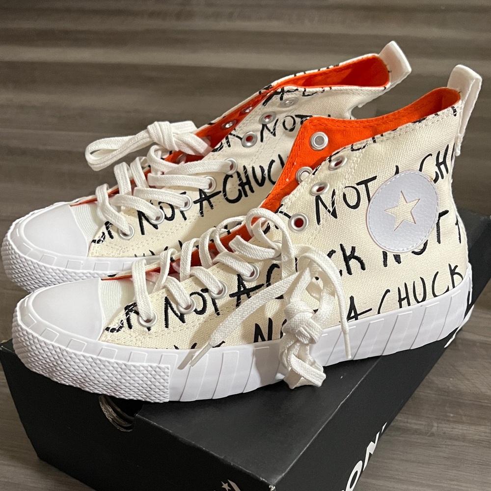 Converse Women's High-Top Sneakers - White and Orange Graffiti